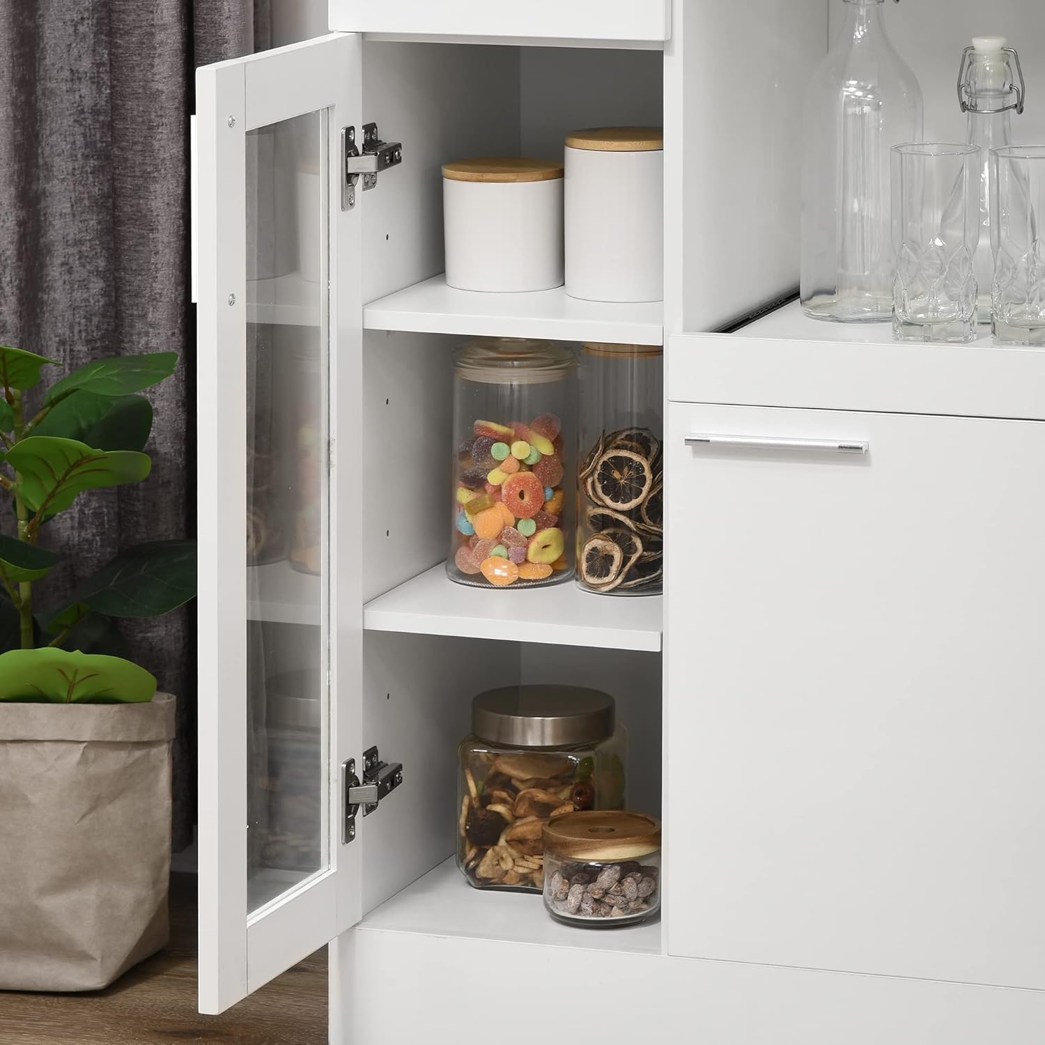 Close-up of the pull-out shelf in the open compartment