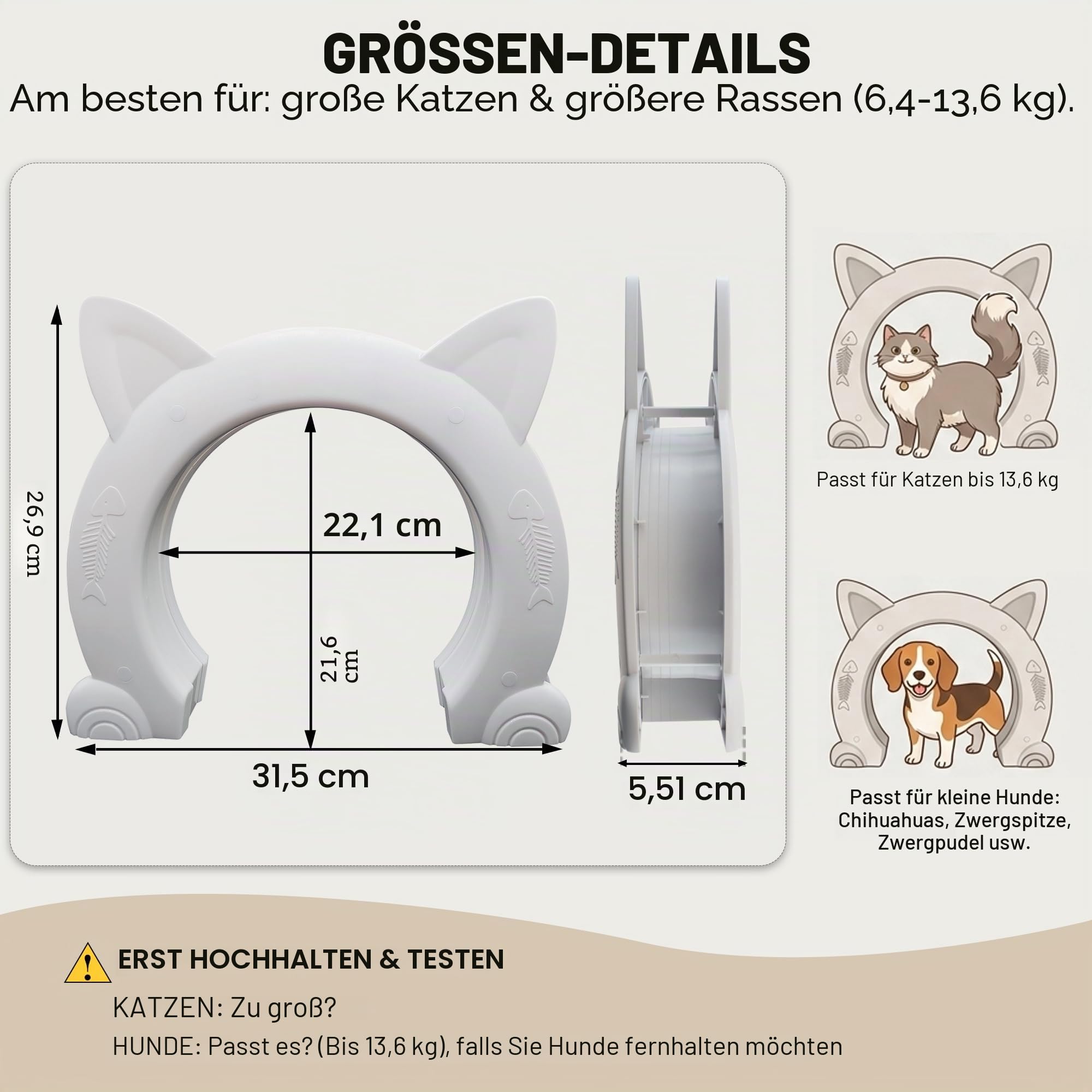 Wordcam XL Große Katzentür Innentür, Katzentür für für den Innenbereich für alle Katzen, Haustiertüren für Katzen, Kätzchen und kleine Hunde (Weiß)