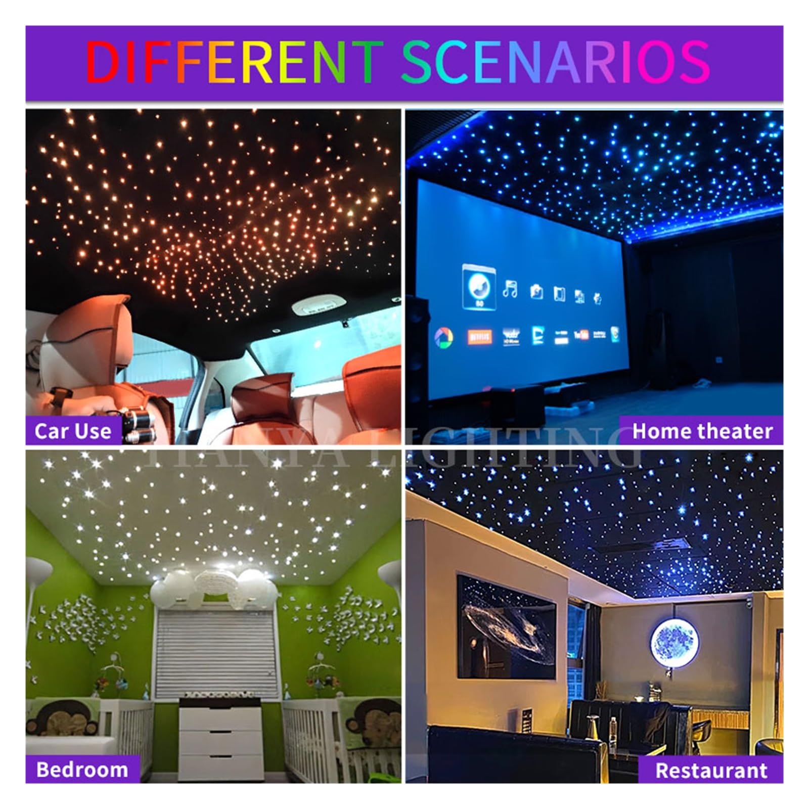 Oświetlenie wnętrza samochodu LED, 16W Twinkle Starry Sky samochód gwiazda sufitowa lampa, światło światłowodowe Led gwiazda dach wnętrze nastrojowe oświetlenie samochód Home Decor Światła nastrojowe