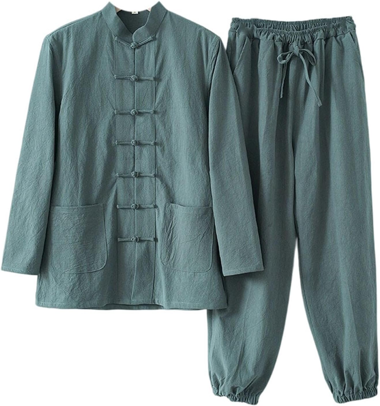 Men's Chinese Zen Meditation Suit Cotton Linen Frog Button Tai Chi Wear