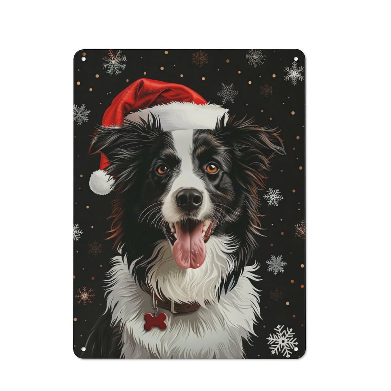Border Collie Christmas Tin Wall Sign 40x30cm, Character Room Wall Plaque for Bedroom, Kitchen, Office Or Living Room