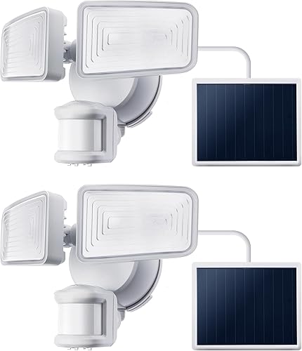 Home Zone Paquete de 2 focos solares de seguridad para exteriores con sensor de movimiento de 40 x 180 °, 1500 lúmenes, blanco brillante de 5000 K,