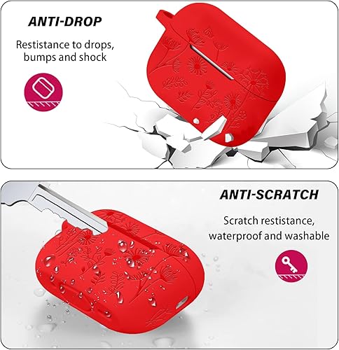 Miniatura 10 de Funda con grabado de flores compatible con AirPods Pro 2 2022, funda de silicona para AirPods Pro de 21 generación con bonito llavero de flores y
