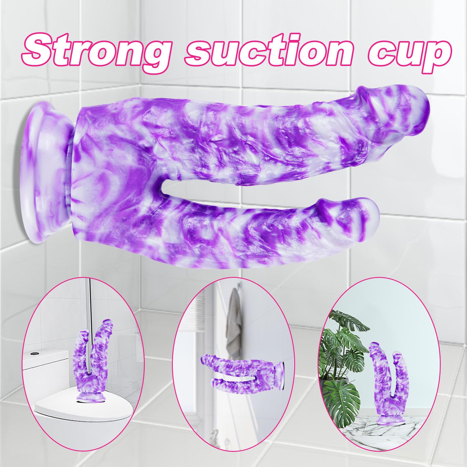 8" Soft Silicone Double Headed Monster Dildo with Suction Cup, 7" Realistic Colorful Double Sided Head Dildo for Beginners, 6" Small Fantasy Pink Purple Dildos with Curved Shaft for G-spot Anal Play