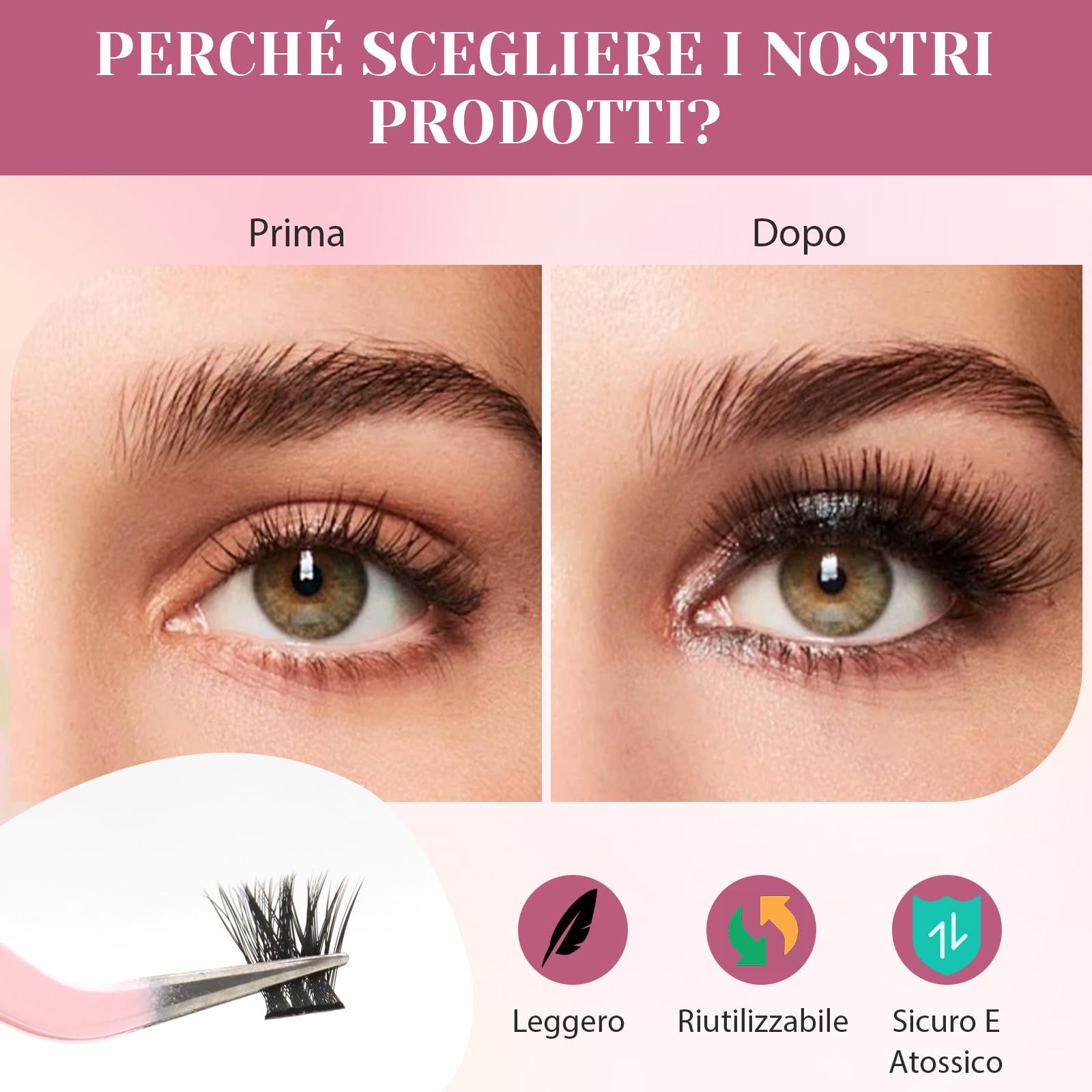 VEGCOO Ciglia Finte Ciuffetti 480 Pezzi, 60+100+120+150D Ciuffetti Ciglia Finte, Kit Extension Ciglia 10-16mm Volume Cluster Lashes con Accessori per Principianti ed Esperte