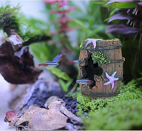 Miniatura 6 de WishLotus Decoraciones para peceras de acuario, temática de casa de escondite de acuario, plantas de plástico, cueva de peces, castillo de acuario,