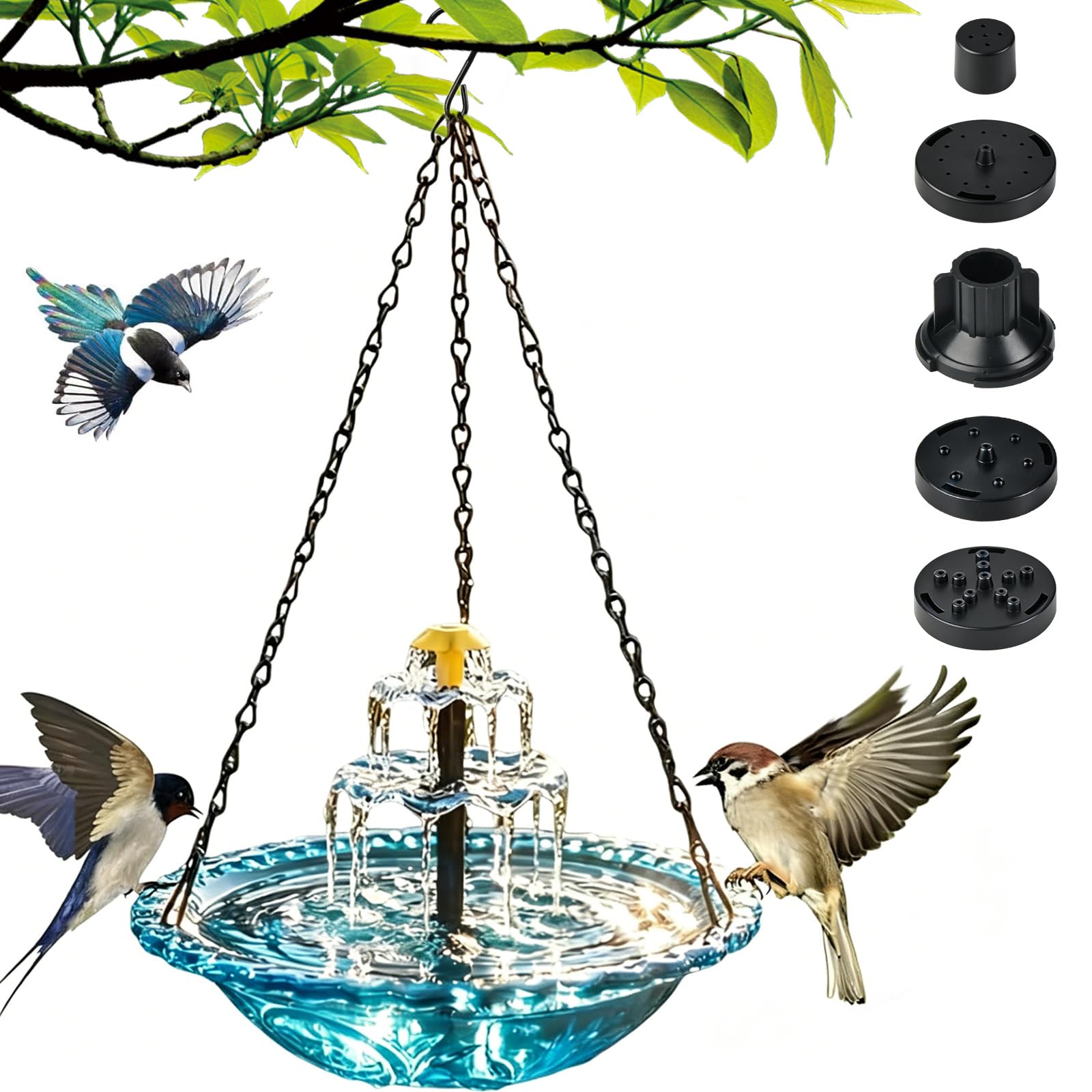 Vogeltränke Hängend, Vogeltränke Hängend mit Solarbrunnen, Vogeltränke mit Springbrunnen Solar, 3 Stufig Vogeltränke zum Aufhängen, Solarbetriebenes Vogelbad Garten für Garten Hof Terrasse Balkon
