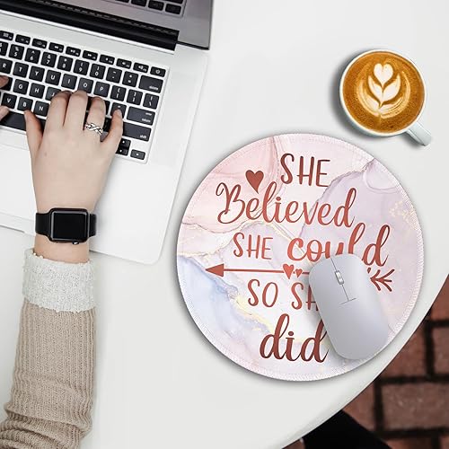 Miniatura 2 de Alfombrilla de mouse con cita inspiradora, diseño de mármol, diseño de mármol, para escritorio, alfombrilla de mouse redonda de viaje para mouse