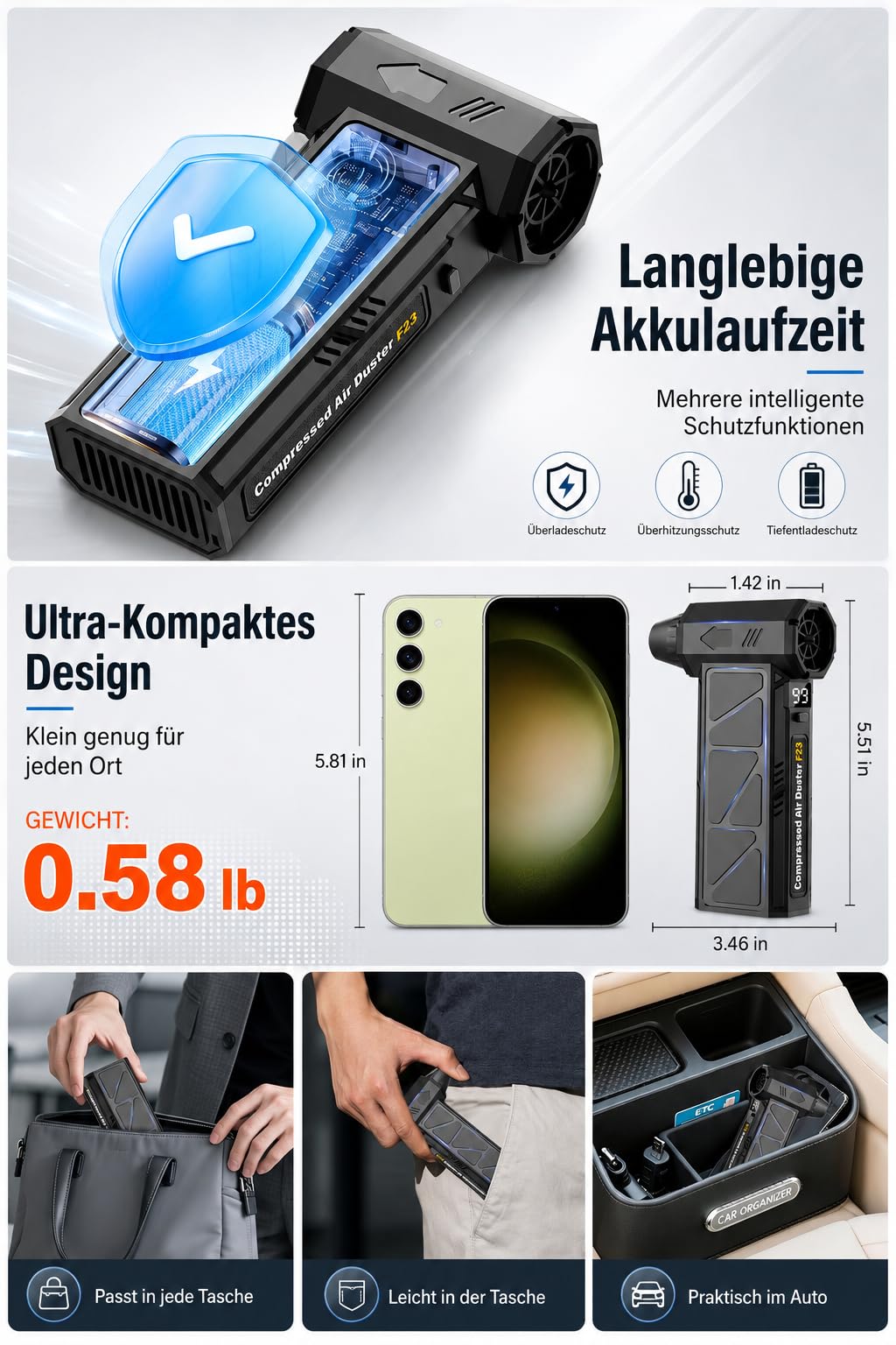 Elektrisches Staubgebläse 2-in-1, Druckluftspray Elektrisch,USB-C