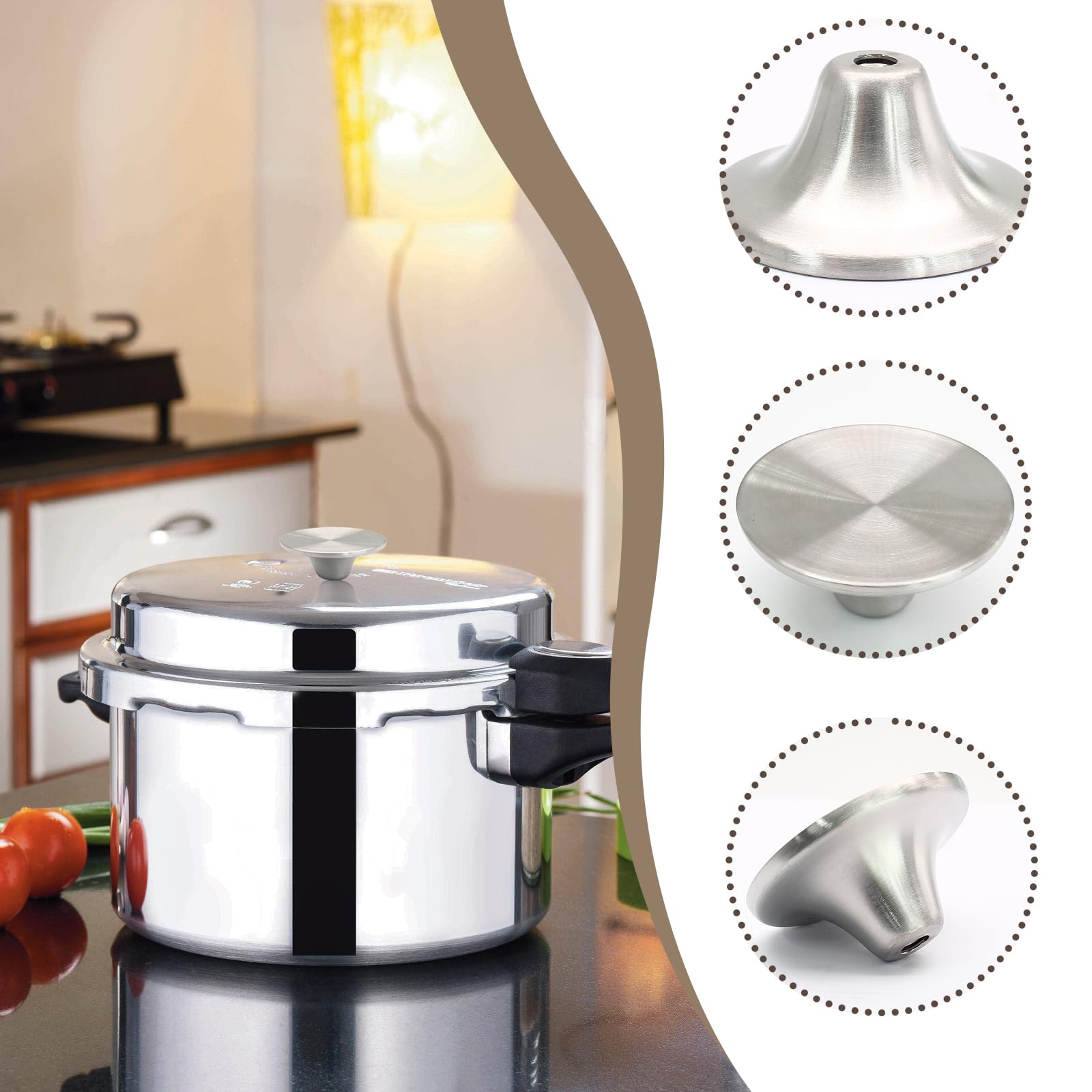 Lot De 2 Boutons De Remplacement Pour Couvercles De Casseroles - Acier Inoxydable, Dimensions ~5.3x5.3x2.5 Cm