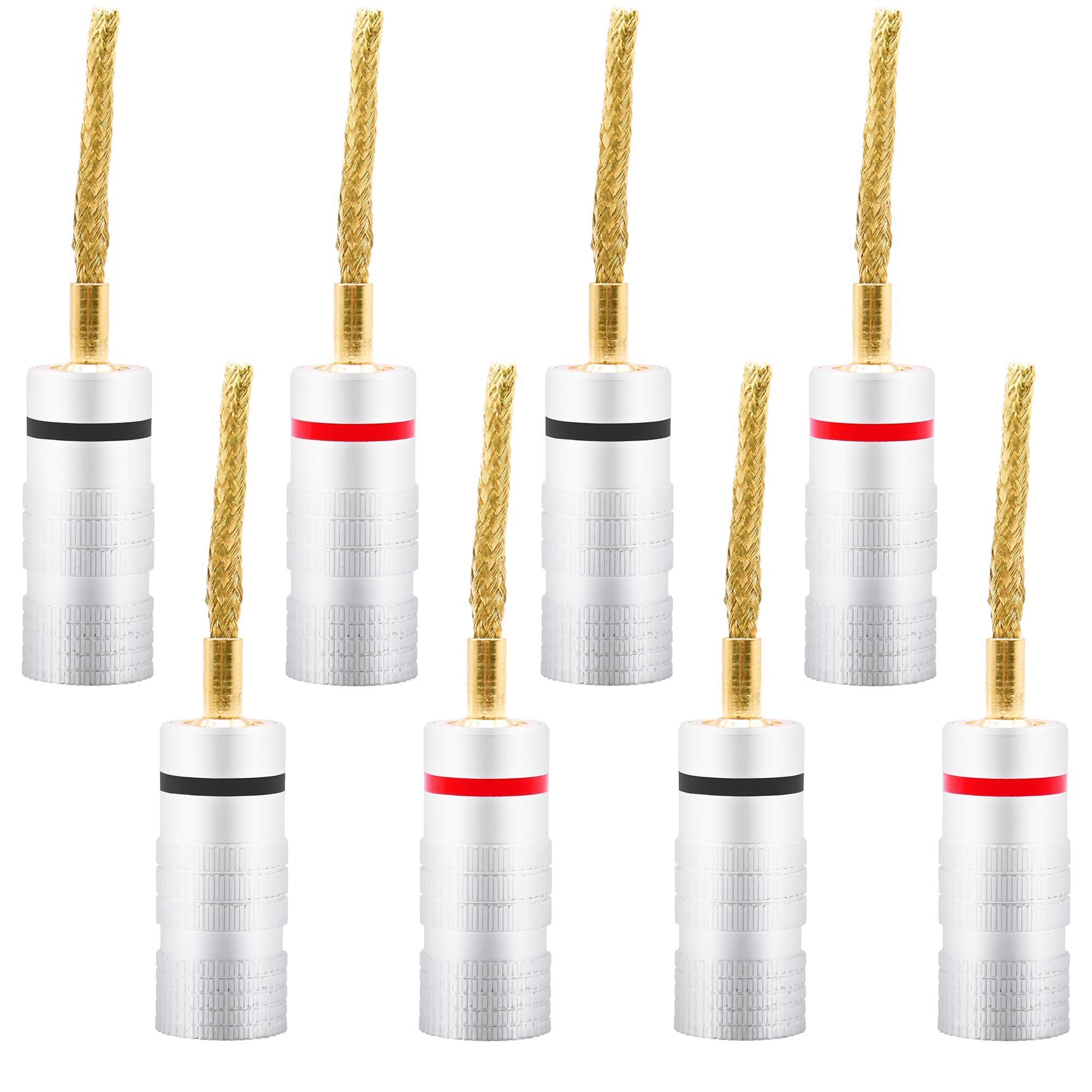 Flex Pin Banana Lot de 8 connecteurs tressés plaqués or 2 mm Soft Weaving Banana Pin Connectors Bornes sans soudure pour amplificateur, haut-parleur, câble audio maison