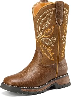 GINNI Boys Girls Square Toe Cowboy Boots, Kids Mid Calf Western Riding Boot | Light & Comfortable EVA, Non-Slip TPR Sole, for Toddler/Little Kid/Big Kid/Youth, Outdoor Farm Work Horse Riding Casual Wear