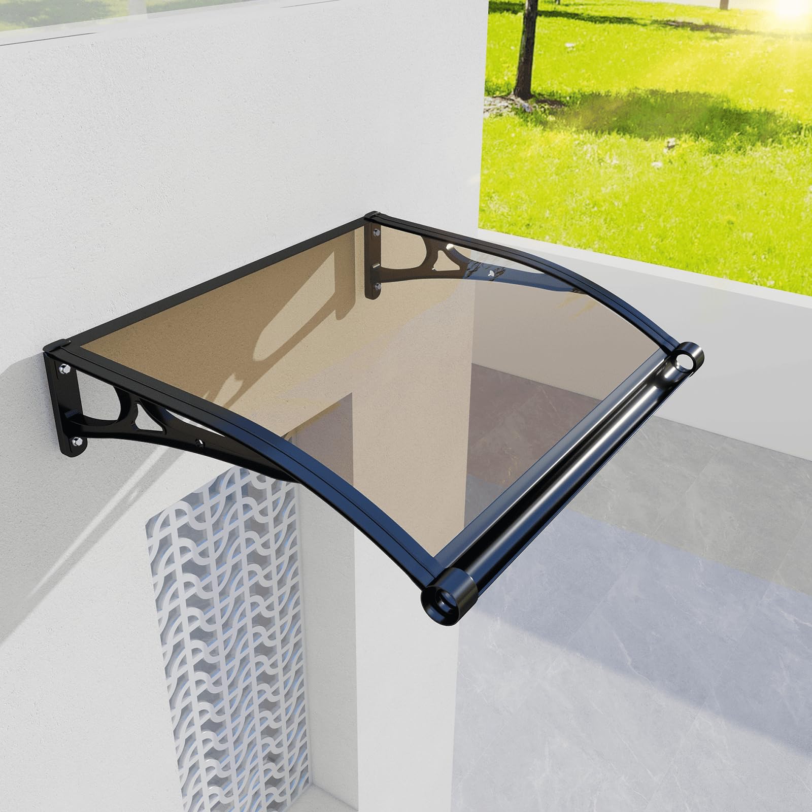 LWJSOCP Outdoor Door Canopy Awning 120x80cm UV Protection UPF50+ Rain & Snowproof Polycarbonate & Aluminium Perfect for House Porch Patio Balcony with Drainage System