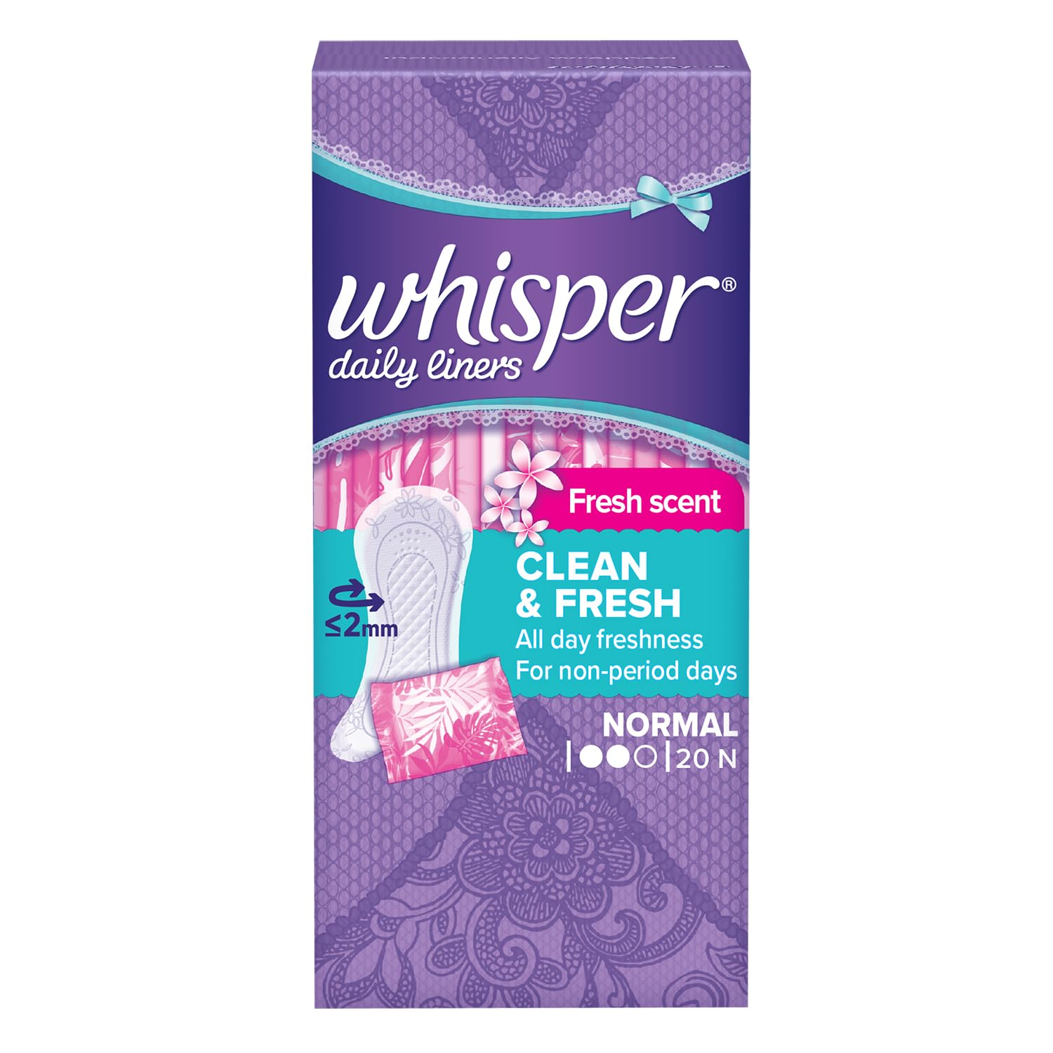 Whisper Clean and Fresh Daily Liners 20 Count Sanitary pads for women (Pack of 1)-image-9