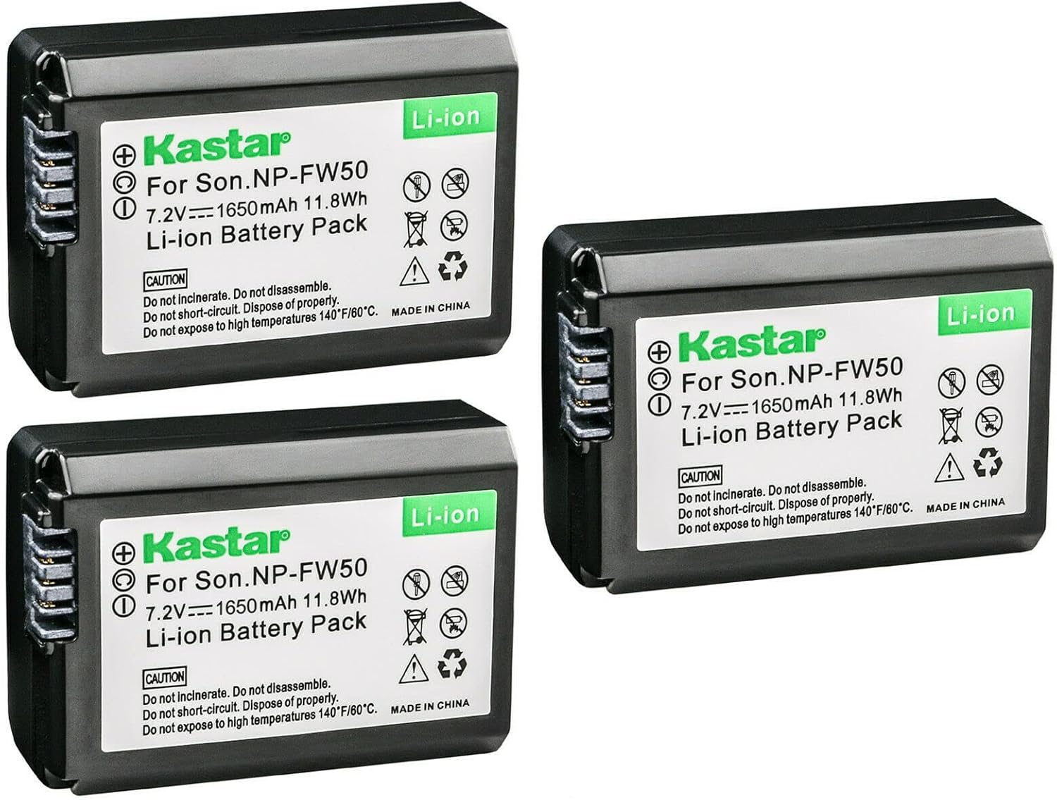 Kastar 3-Pack NP-FW50 Battery Replacement for Sony a6000, ILCE-6100, Alpha α6100, a6100, ILCE-6300, Alpha α6300, a6300, ILCE-6400, Alpha α6400, a6400, ILCE-6500, Alpha α6500, a6500, ILCE-7 Camera