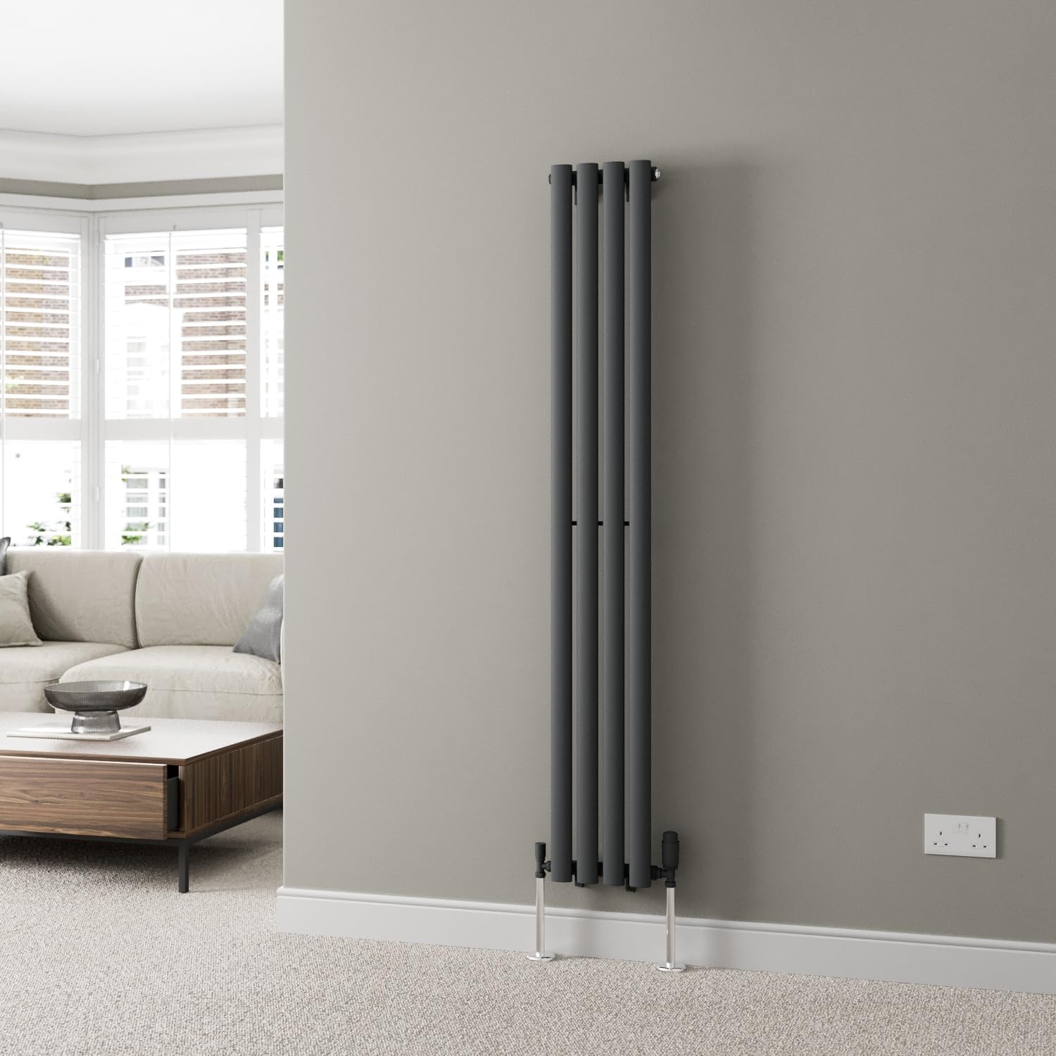 Duratherm Anthracite Duratherm® 1600 X 240Mm Vertical Designer Radiator Single Column Oval Tube Modern Central Heating Panel Bathroom Radiators