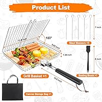 Vista 6 de 3 Pcs Silicone Air Fryer Liners Square Airfryer Liners 4-7 QT 7.1 Inch, Fish Grill Basket for Outdoor Grill, Grilling Basket With Removable Handle