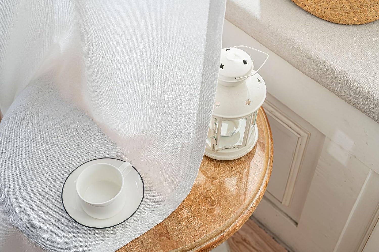 Sheer Curtains 108 Inches Long, 54" W, Grommet Light Filtering Privacy Sheer Curtain Panels for Living Room Bedroom, Semi Transparent Off White Drapes, 2 Panels