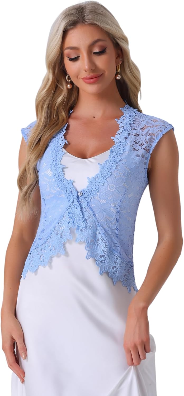 Allegra K Floral Lace Shrug for Women's Wedding Guest Cap Sleeve Formal Sheer Bolero Cardigan