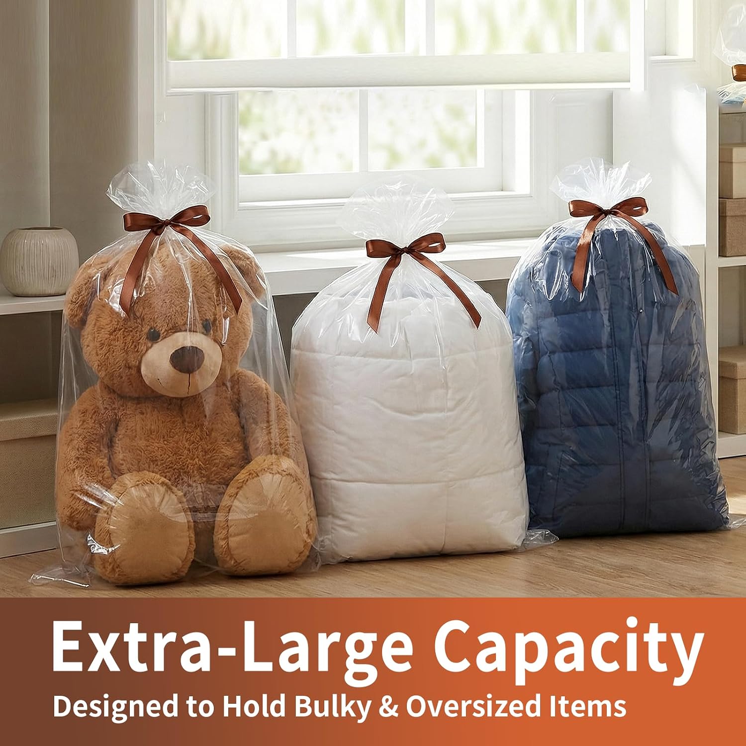 6 Pack 40x60 in Extra Large Clear Plastic Bags, 2.5 Mil Suitcase Cover