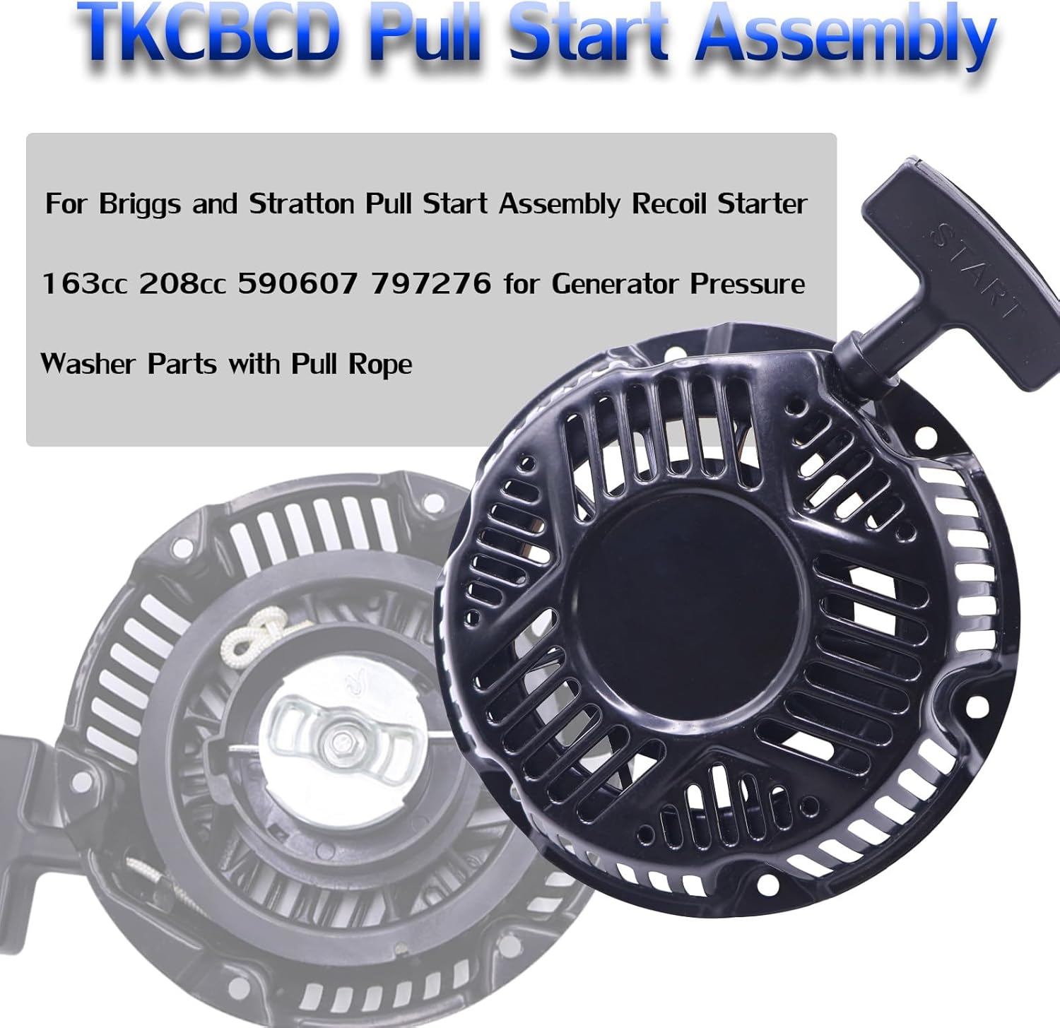 163cc 208cc Pull Start Assembly Compatible with BS 590607 797276 5hp, 6.5hp 163cc 208cc 106232 106236 130G32 10R232 CR950 XR550 Engine for Generator Pressure Washer Parts
