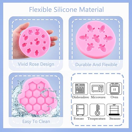 Miniatura 2 de Mujiang Molde de silicona de girasol, moldes para fondant de abejas, abejas, molde de caramelo de abejorro para decoración de pasteles, decoración