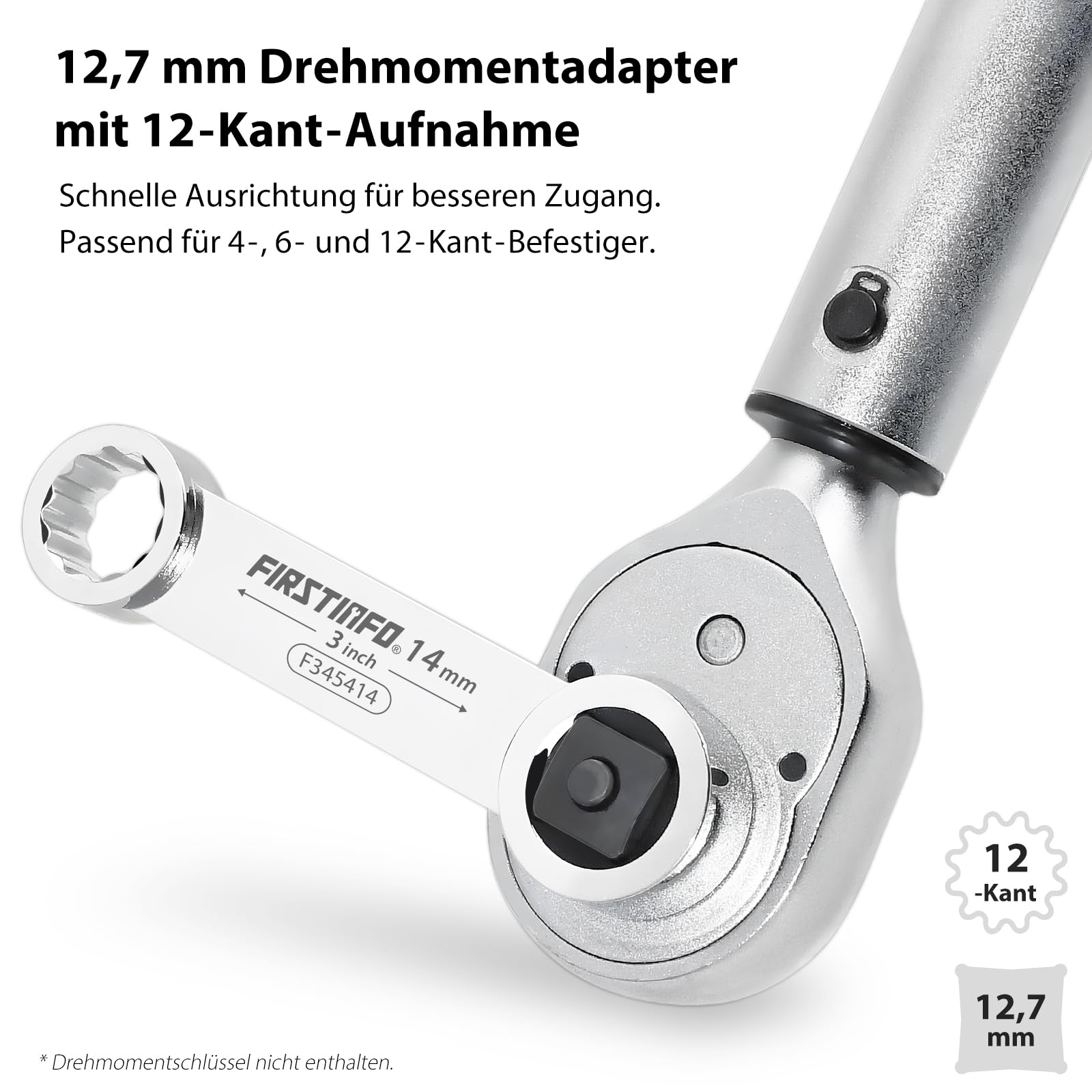 FIRSTINFO F3454 Drehmoment-Adapter-Set 1/2 Zoll Antrieb 12-Kant Stecknüsse 14–27 mm metrisch 10-teilig CR-V Stahl mit Aufbewahrungskoffer