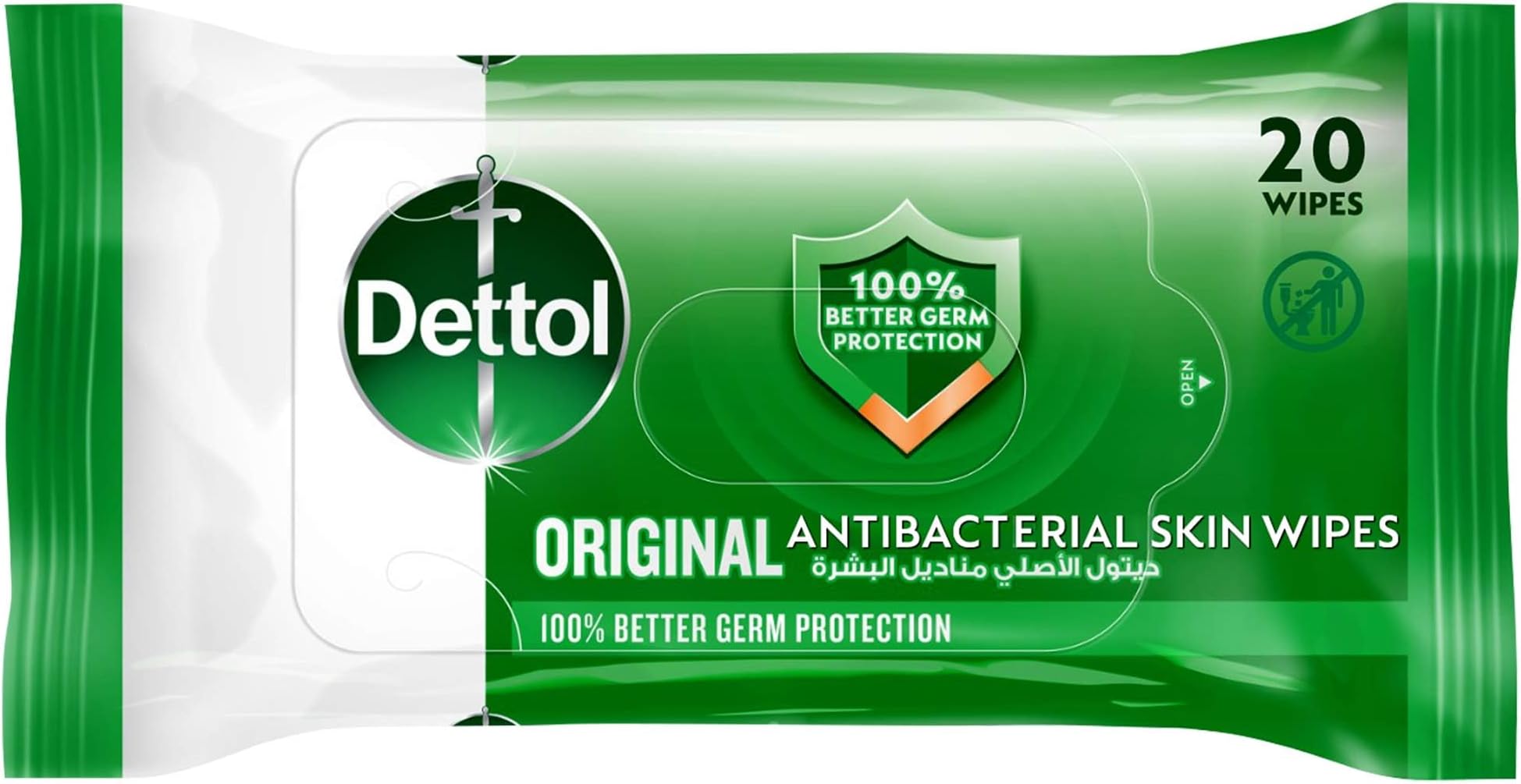 Original Antibacterial Skin Wipes, Pack of 20 Wipes