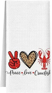 Leopard Red Lobster Kitchen Towels, Coastal Beach Crawfish Dish Tea Towels, Peace Love Crawfish Decorative Hand Towel for Kitchen Bathroom Decor, Seafood Boil Party Supplies, 16x24 Inch