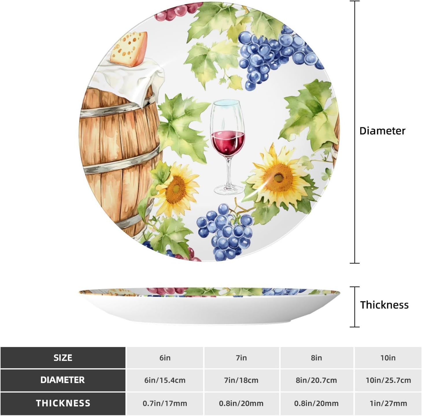 Retro Farmhouse Grapes Wine Style Ceramic Plate Display Home Display With Stand Wall Hanging Plate For Home Decor 10 Inch