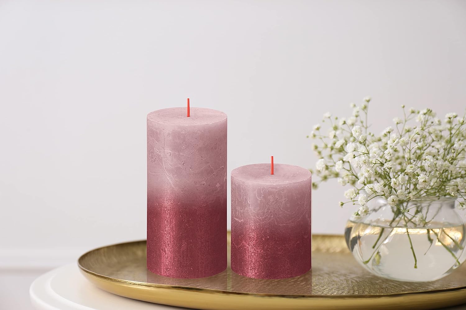 BOLSIUS 4 Pack Ash Rose/Red Sunset Rustic Metallic Pillar Candles - 2.75 X 3.25 Inches - Fine European Quality - Natural Eco-Friendly Plant-Based Wax - Unscented Dripless Smokeless 35 Hour Candles : Home & Kitchen