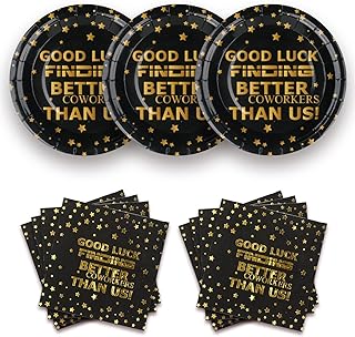 Pandecor 50 Pieces Disposable Paper Plates,7 inches Good Luck Finding Better Coworkers Than US Cake Dessert Plates for Going Away Job Change Office Retirement Farewell Party (cake plates+napkins)