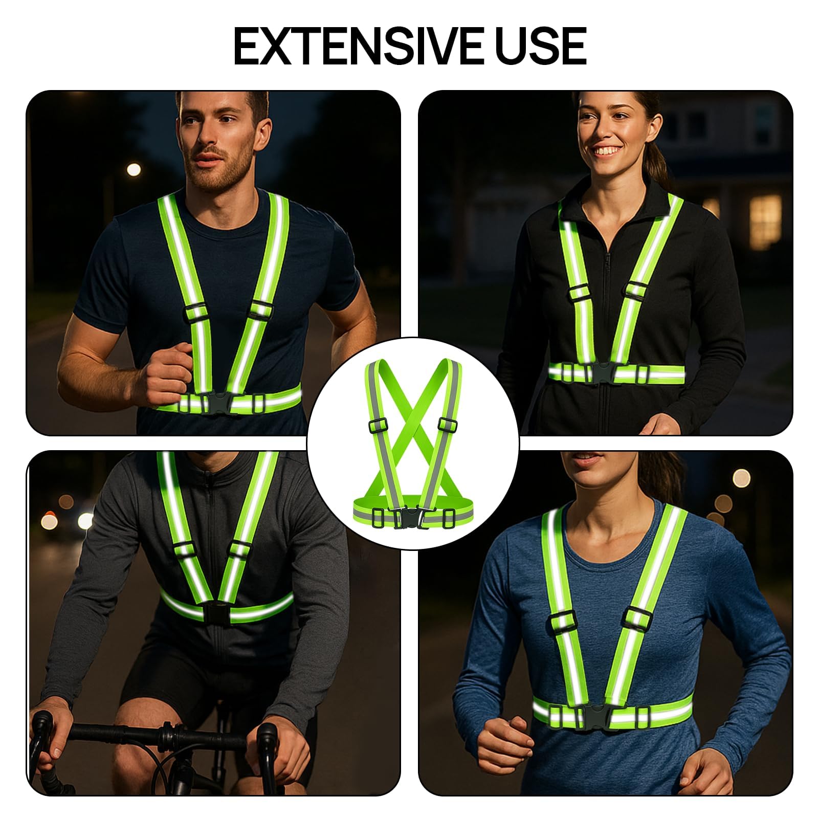 Chaleco reflectante de alta visibilidad de 2 piezas, cintura elástica ajustable, chaleco de seguridad transpirable para exteriores, para hombres y mujeres, ciclismo, motociclismo, jogging, verde