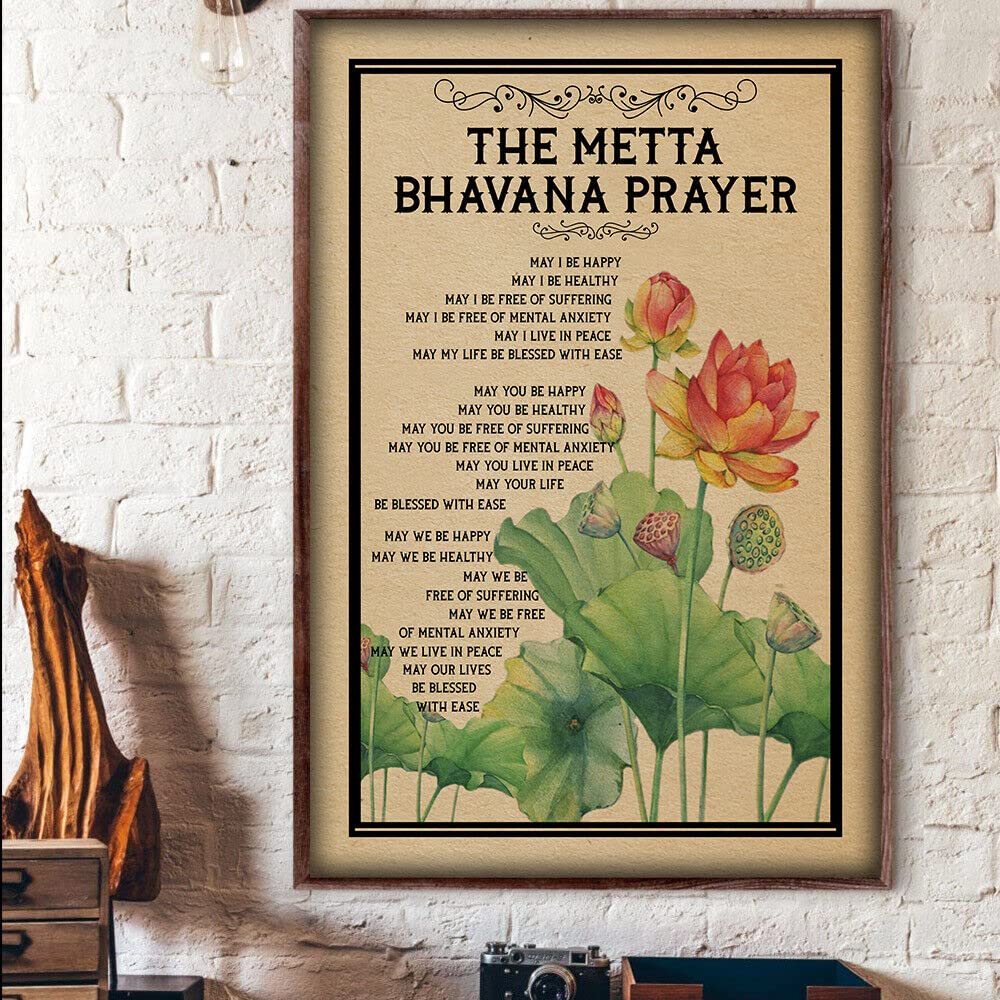 Vintage Metal Tin Sign The Metta Bhavana Prayer Poster Tin Sign Poster Vintage Metal Signs for Bar Music Club Man Cave Room Wall Decor 5.5x8 Inch
