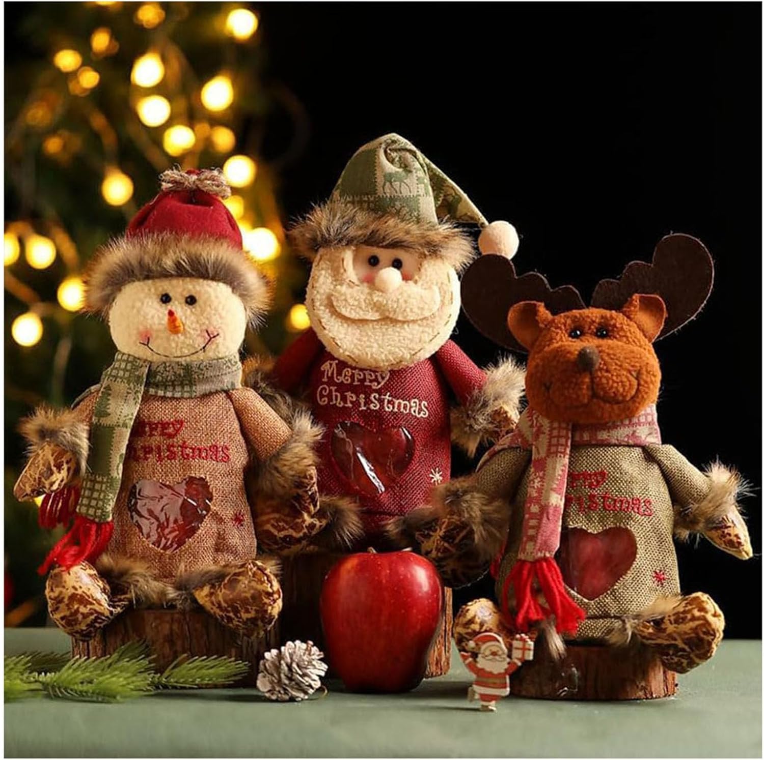 Firtideti Bags Zipper Design, 2024 New Christmas Eve Apples Candy Gift Bags, Santa Snowman Doll Storage Gift Bag, Drawstring Bags for Christmas Party Decor (B-3PCS)