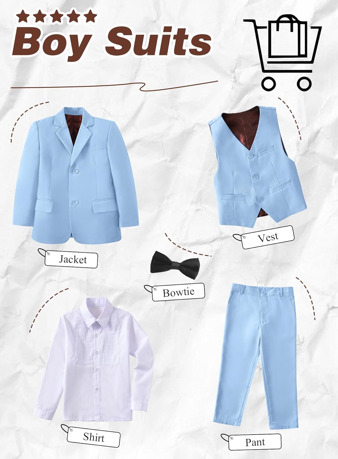 Yanlu Toddler Suits Slim Fit Suit for Boys,Formal Tuxedo Ring Bearer Outfit Kids Dress Clothes for Wedding,Adjustable Waist - Image 3