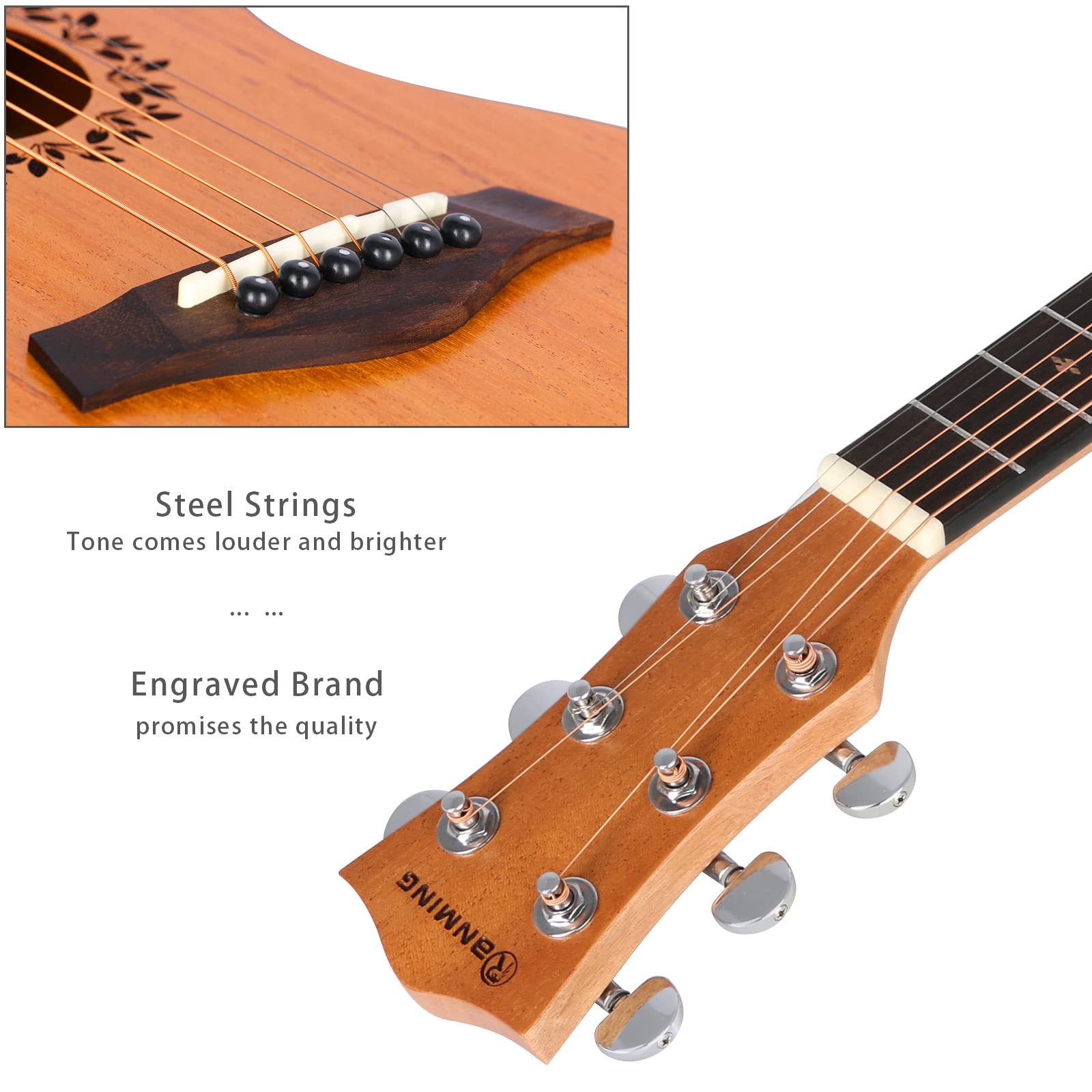 RANMING Baritone Ukulele 30 Inch Guitalele Baritone Guitar Ukelele 1/4 Size Mahogany Wood Uku Kids Guitar Ukalalee Kit with Gig Bag,Strings 6 String Ukuleles Set for Adult Boys Girls Beginners - Image 4