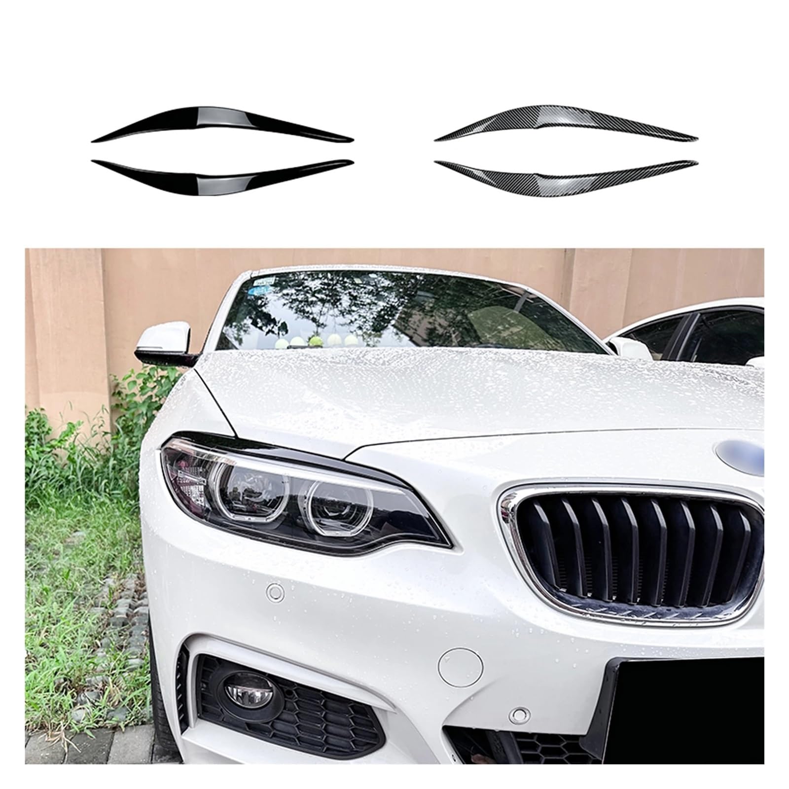 Naklejka na przednią lampę reflektora, osłona powieki reflektora, osłona brwi reflektora, Compatible With serii 2 F22 F23 M Sport 2015-2019(Carbon Fiber Look)
