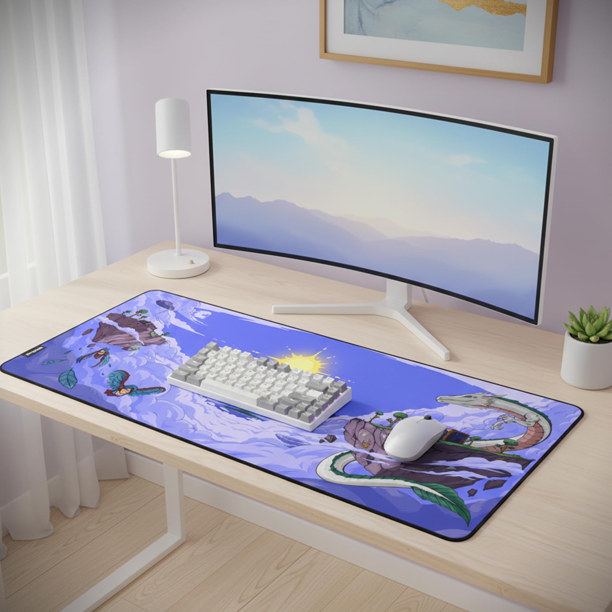Hystar x Terraria Erweitertes Gaming-Mauspad, XXL, 91,4 x 40,6 cm, 5 mm dick, wasserdichte Oberfläche, glattes Polyestergewebe und Unterseite aus Naturkautschuk (Floating Island)