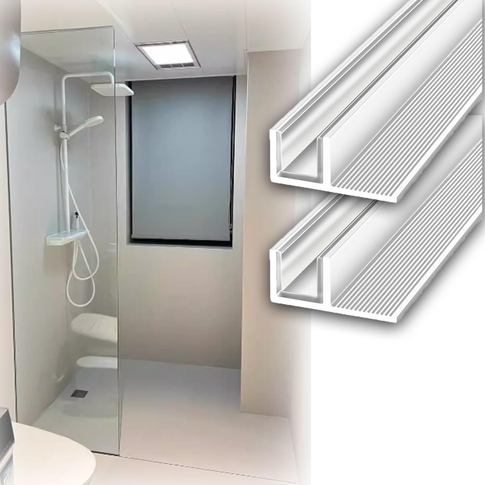 Djphofs 2Pcs Minimalist Aluminum Shower Fixed Channel For Wall Glass Panel, Recessed Deep Groove Profile Custom Length, Frameless Door F(,W10mm(25/64In) L1.9m(75In))