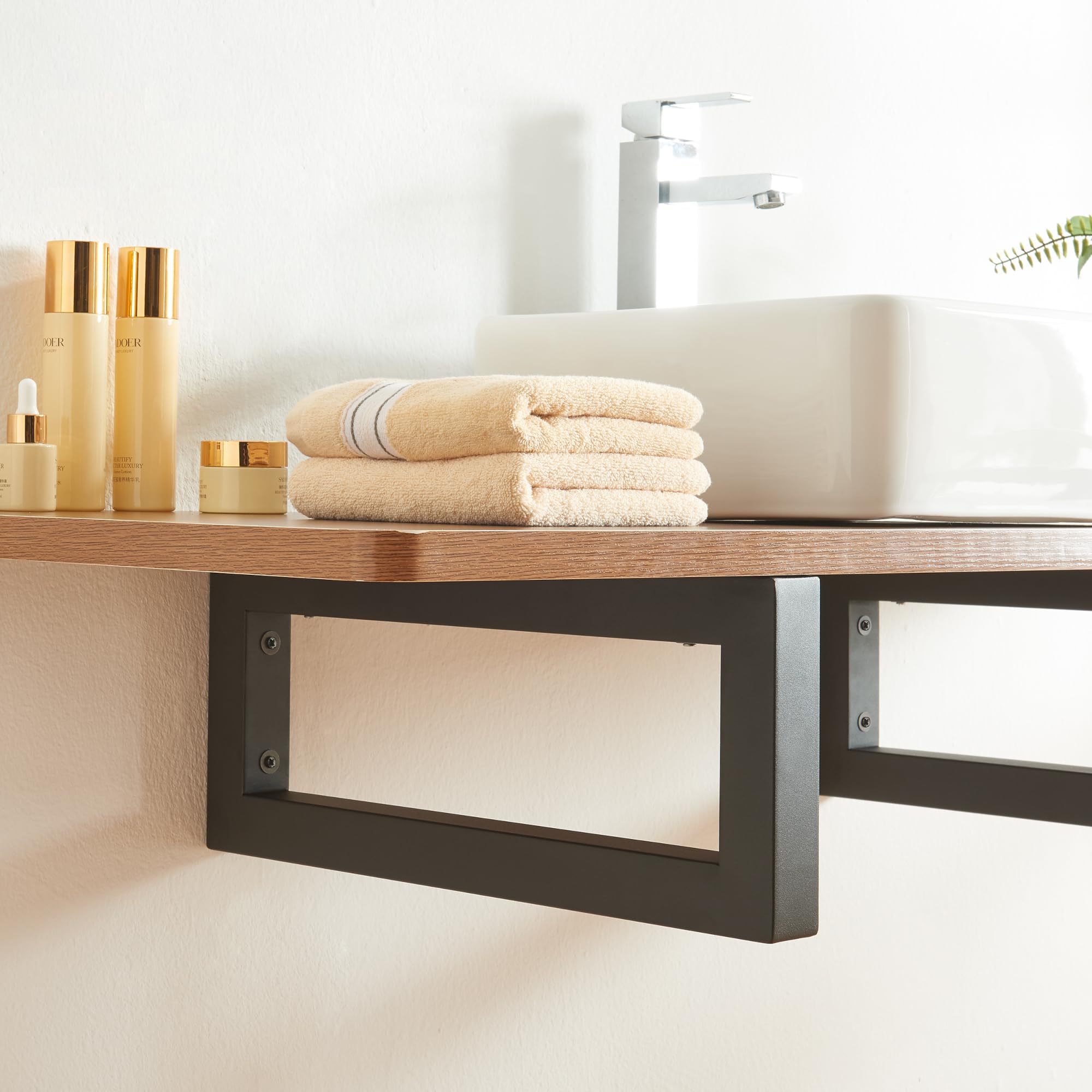 [en.casa] Set di 2 Supporti in Acciaio per Mobili 'Fai da Te' Montaggio a Parete Staffe per Mensole Piani di Appoggio Portasciugamani (LuxA) 40 x 20 cm - Nero