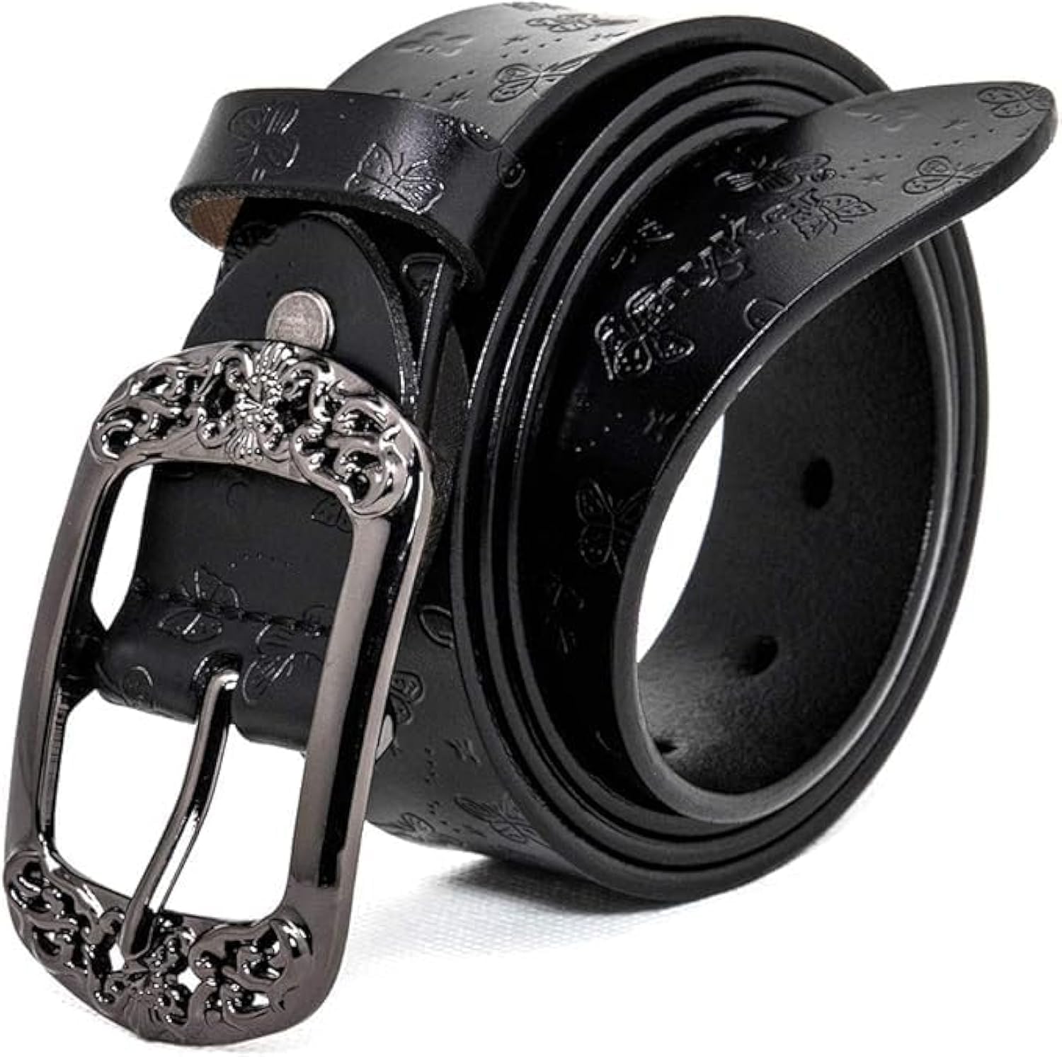 Butterfly Belts Womens Leather Belts for Jeans Black Brown Cowgirl Butterfly Embossed Belt and Buckle Elegant Gift Box