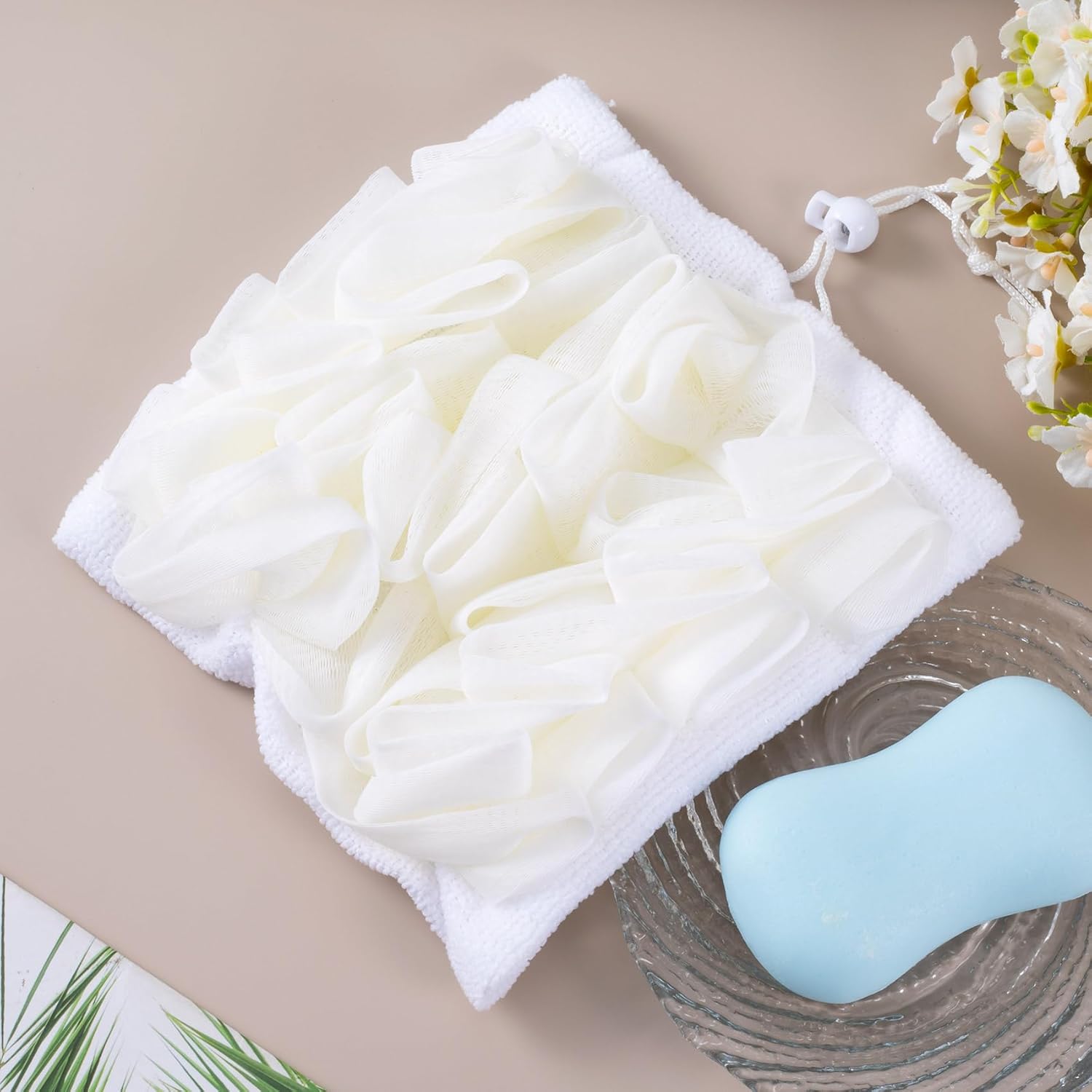 2 Pcs Soap Loofah Pouch, 2 in 1 Soap Bar Loofah, Washable Bar Soap Loofahs Pouch, Loofahs for Bar of Soap Cleansing and Smooth Skin (White) - Image 6