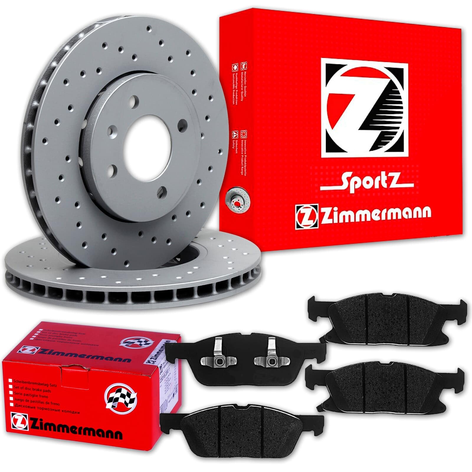 Zimmermann Sport Bremsscheiben 330mm + Beläge vorne | 250.5700.52 + 22412.180.1 Kompatibel mit Focus IV (hn),focus IV Turnier (hp)