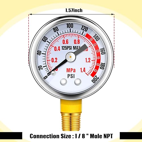 Miniatura 2 de Xuhal 4 Piezas Medidor de Presión de Aire 0-200 PSI - Conexión NPT Macho de 18'', Montaje Lateral Inferior, Medidor de Compresor de Aire con Esfera