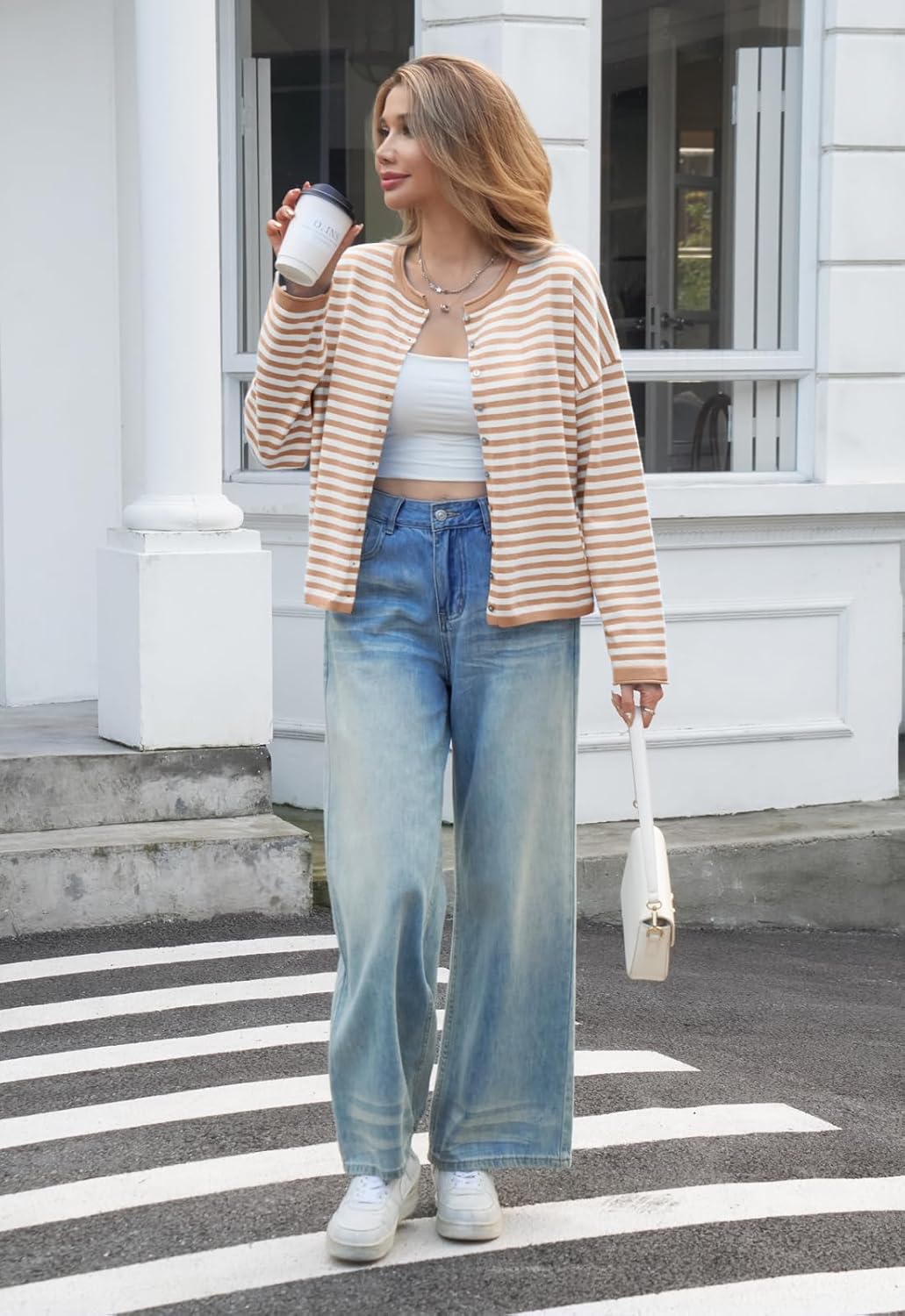 Womens Striped Cardigan Sweaters Casual Trendy Open Front Long Sleeve Button Down Lightweight Knit Fall Sweater - Image 7