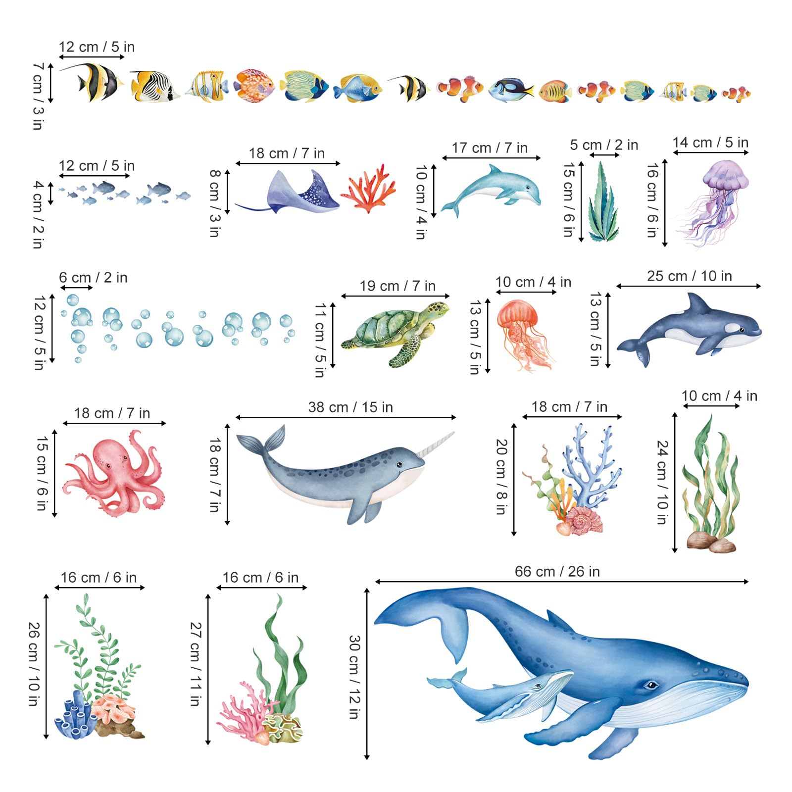 wondever Under The Sea Wall Stickers Ocean Fish Whale Seaweed Peel and Stick Wall Art Decals for Kids Bedroom Baby Nursery Bathroom - Image 4