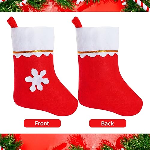 Miniatura 3 de Paquete de 20 medias de Navidad de fieltro rojo, mini medias de Navidad con copos de nieve, soportes de vajilla para chimenea, calcetines colgantes
