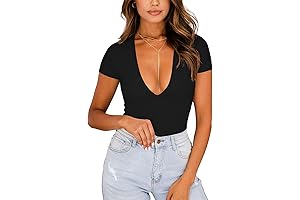 Women's Sexy Plunge Deep V Neck Short Sleeve Bodysuit