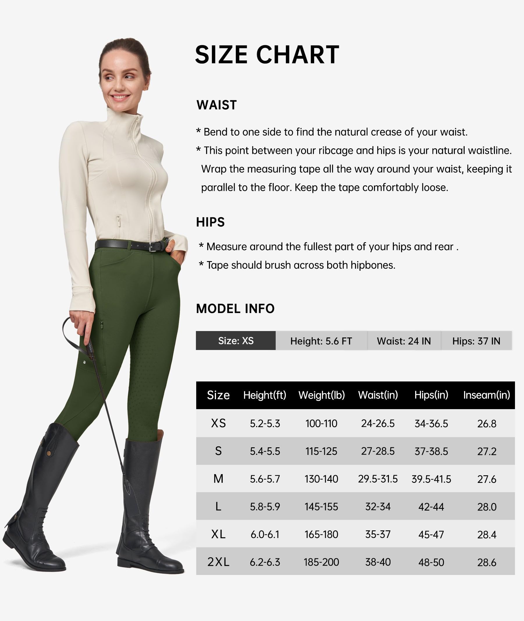 WILLIT Pantaloni da equitazione da donna, invernali, foderati, in pile, con inserti completi, per equitazione, equitazione, pantaloni termici con tasche, passanti per cintura, verde militare, S